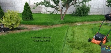 стрижка газона газонокосилкой
